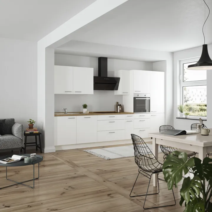 DYK360 Küche Esbjerg H12, Breite 360cm, vormontiert, nobilia elements Eiche Sierra Ausrichtung Rechts ohne E-Geräte 1