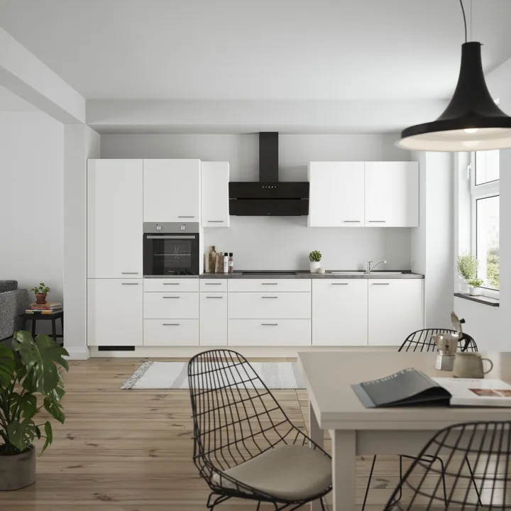 DYK360 Küche Esbjerg H12, Breite 360cm, vormontiert, nobilia elements Beton Schiefergrau Ausrichtung Links mit E-Geräten 0
