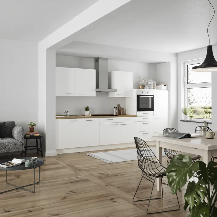 DYK360 Küche Esbjerg L12, Breite 360cm, vormontiert, nobilia elements Eiche Sierra Ausrichtung Rechts ohne E-Geräte 1