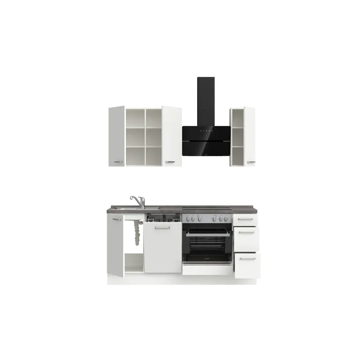 DYK360 Küche Esbjerg H1, Breite 180cm, vormontiert, nobilia elements Beton Schiefergrau Ausrichtung Rechts mit E-Geräten 3