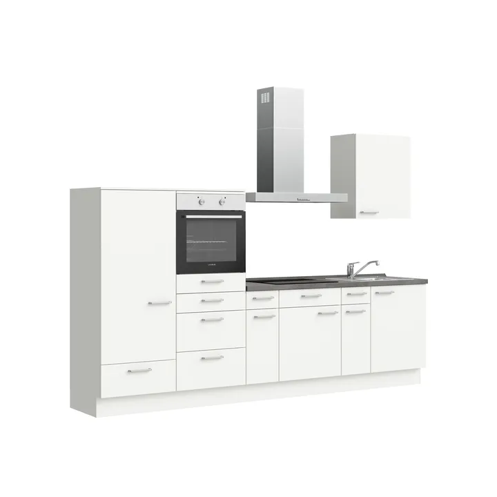 DYK360 Küche Esbjerg L4, Breite 300cm, vormontiert, nobilia elements Beton Schiefergrau Ausrichtung Links mit E-Geräten mit E-Geräten 4