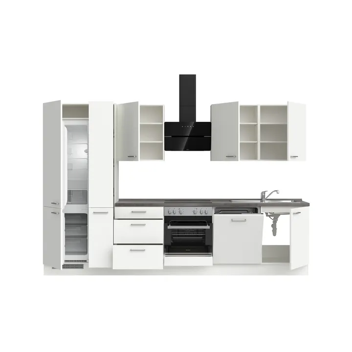 DYK360 Küche Esbjerg H11, Breite 330cm, vormontiert, nobilia elements Beton Schiefergrau Ausrichtung Links mit E-Geräten 3