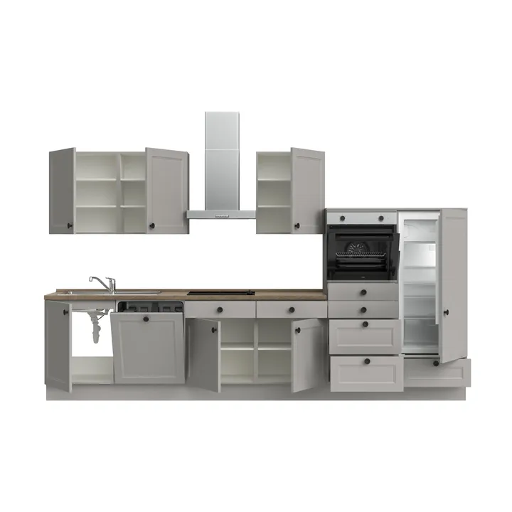 DYK360 Küche Oslo L12, Breite 360cm (240cm + 60cm + 60cm), vormontiert, nobilia mit E-Geräten 3